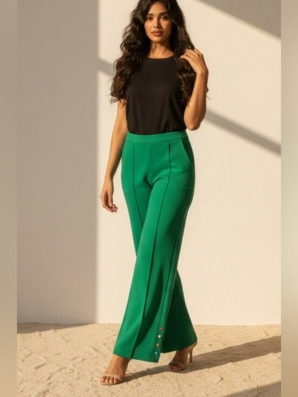 Lisa Perry Barneys New York SZ 4 Inspired 60's Kelly Green Festive Wide Leg Pant